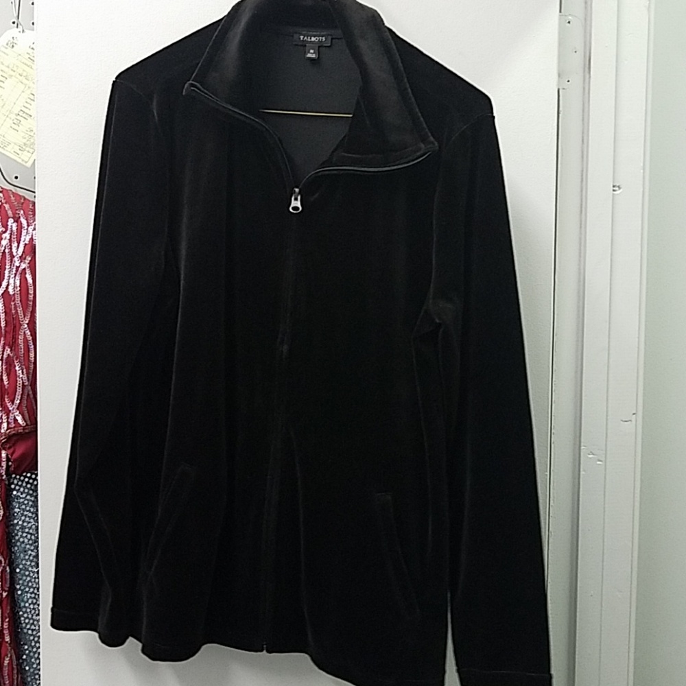 Talbots Black Zippered Velour Jacket